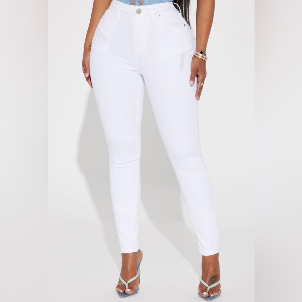 Fashion Nova Ripped White Jeans